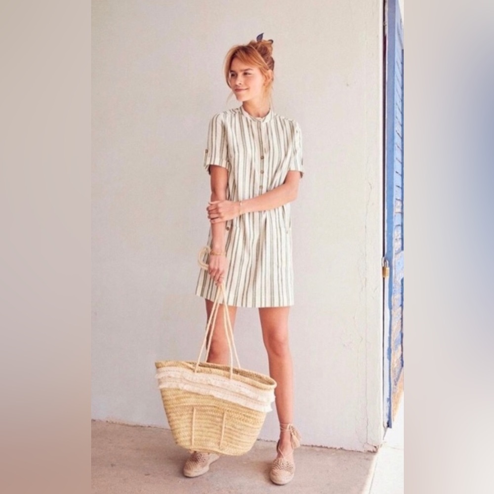 Sézane Zoe Khaki Buttonhole Patch Pocket Dress